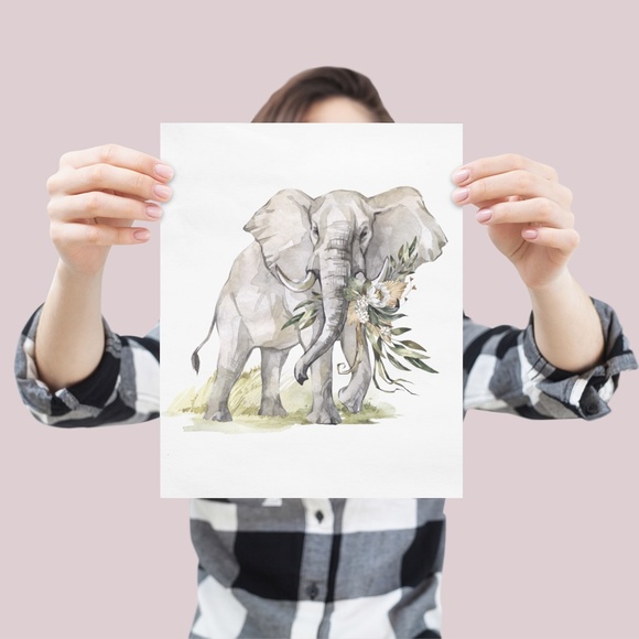 Watercolor Elephant Wall Art Poster Print Unframed - Picture 7 of 17